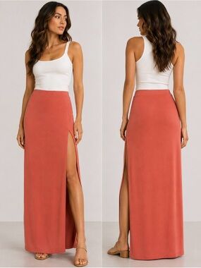 Wilfred Free Coral Maxi Skirt Side Slit Pull-On Modal Blend Size L